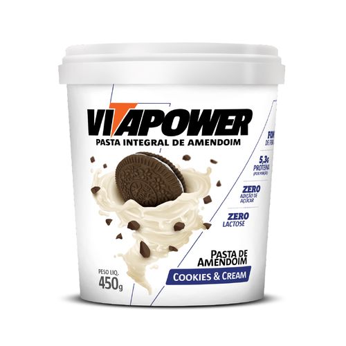 Pasta de Amendoim Gourmet Cookies e Cream 450g - Vitapower