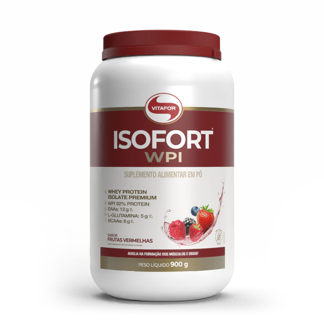 Embalagem do ISOFORT® WPI: Whey Protein Isolado Sabor Frutas Vermelhas 900g