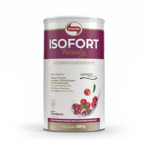 ISOFORT® BEAUTY: whey protein isolado com colágeno do tipo VERISOL® sabor Cranberry 450g